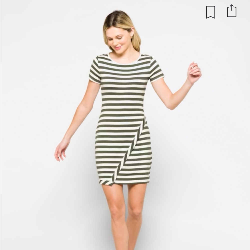 Olive and white stripped t shirt dress